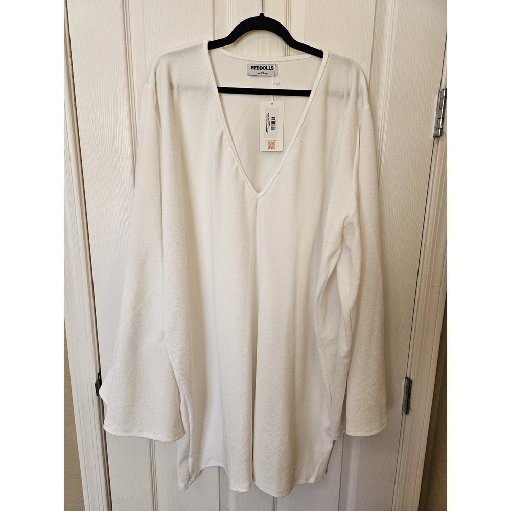 NWT Rebdolls White Anwen Shift V-Neck Bell Sleeves Tunic Mini Dress, Plus 4X